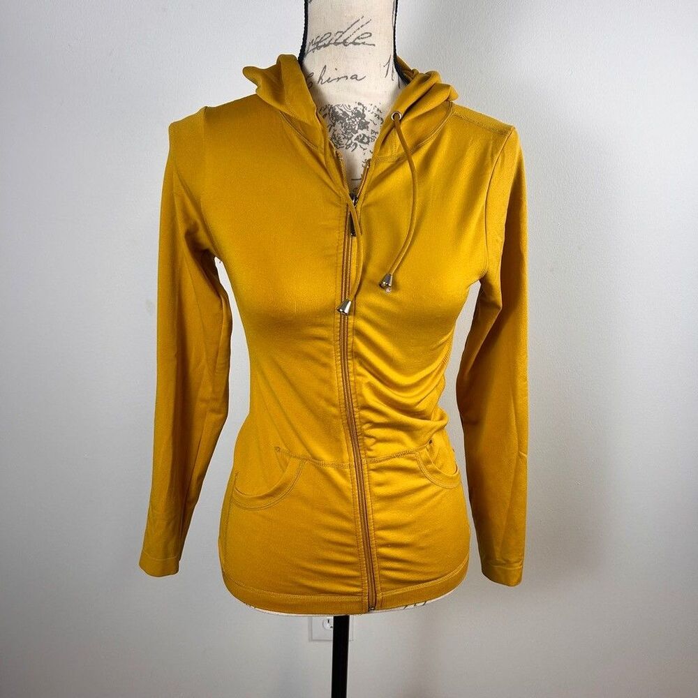 Unbranded Mustard Yellow Full Zip Hoodie Womens Small Activewear Sweatshirt - Picture 5 of 8